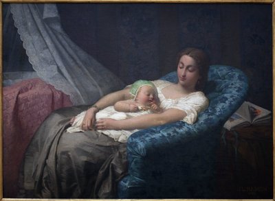 Den unge mor. Maleri af Jean Louis Hamon (1821-1874), Olie på lærred af Jean Louis Hamon