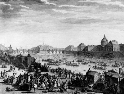 Den Franske Revolution: Fete udført til minde om forbundet: spil på Seinen i Paris den 18. juli af Jean Louis II (after) Prieur