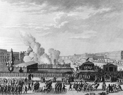 Franske revolution: Frivillige ved Pont Neuf i Paris, 22. juli af Jean Louis II (after) Prieur
