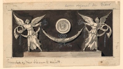 Dekorativt panel: berømmelse, der understøtter en swag under en medaljon af Jean Louis Prieur the Younger