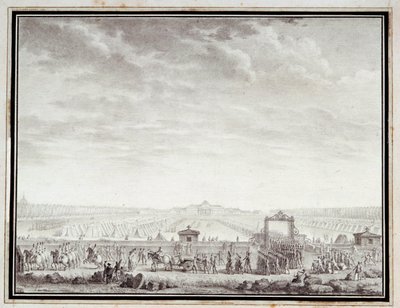 Fransk revolution: "" Les troupes du Champ-de-Mars afgang til Place Louis XV: 12 juillet 1789"" Tegning i blæk og vask af Jean-Louis Prieur (1759-1795) 1700-tallet. Svag. 0,17x0,23 m. Paris, Musée Carnavalet af Jean Louis the Younger Prieur