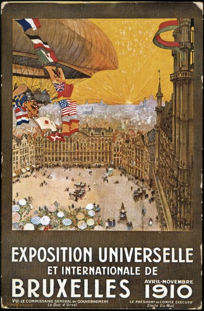 Verdensudstilling og international udstilling i Bruxelles, plakat af Jean Malvaux. Kromolitografi af Jean Malvaux