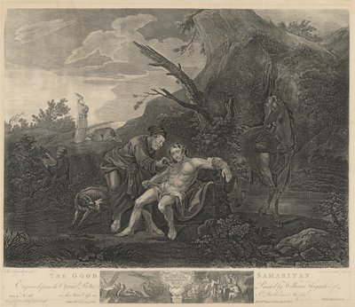 Den barmhjertige samaritaner af Jean Marie Delatre and Simon Francois Ravenet I after William Hogarth