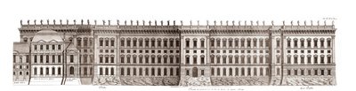 Louvre i Paris, projekt af Gian Lorenzo Bernini: elevation af hovedfacaden mod Seinen - Fra "" Architecture francoise"" af Jacques-Francois Blondel - elevation de la principale facade cote Seine - projekt af Bernin - gravering af Jean Marot af Jean Marot