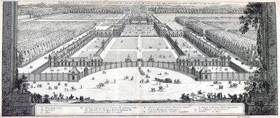 Generelt perspektivisk billede af Richelieus slot, borggård, forgård, blomsterbede, haver osv. af Jean Marot
