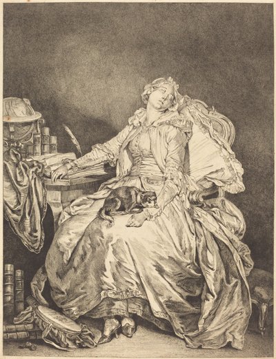 Sovende Filosofi af Jean Michel Moreau after Jean Baptiste Greuze