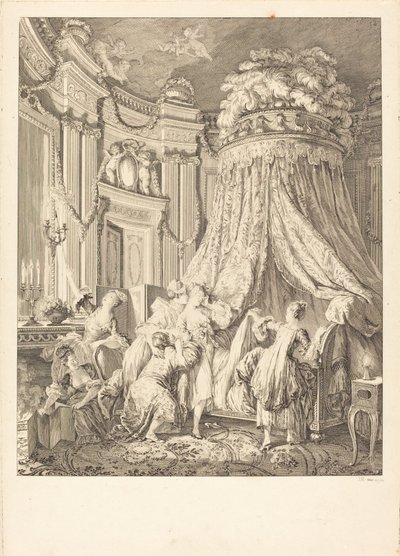 Brudens seng af Jean Michel Moreau after Pierre Antoine Baudouin