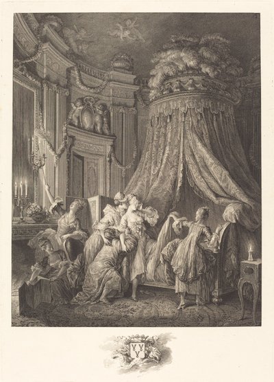Brudens seng af Jean Michel Moreau and Jean Baptiste Blaise Simonet after Pierre Antoine Baudouin