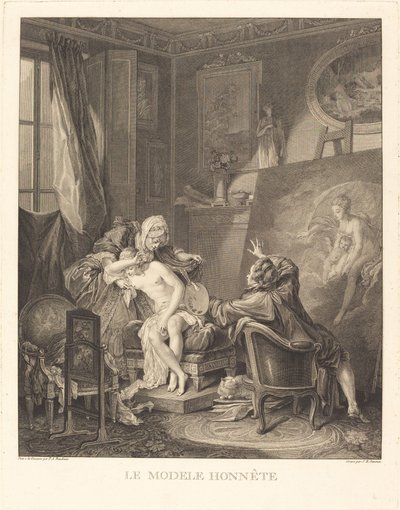 Den ærlige model af Jean Michel Moreau and Jean Baptiste Blaise Simonet after Pierre Antoine Baudouin