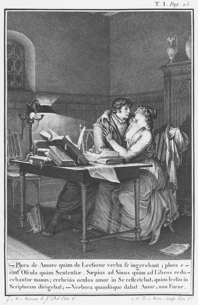 Heloise og Abelard i deres arbejdsværelse, illustration fra 