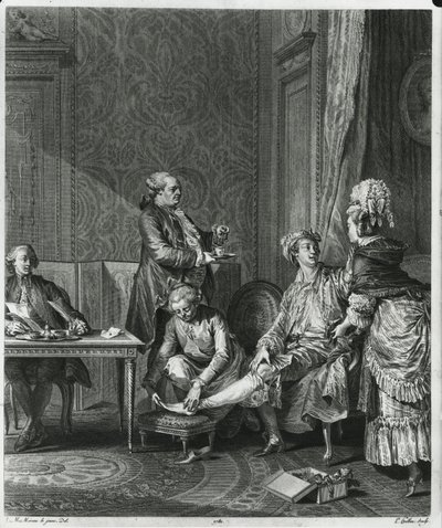 The Levee, graveret af Louis Michel Halbou (1730-c.1809) 1781 af Jean Michel the Younger Moreau