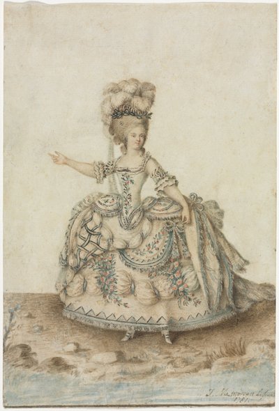 Studie af kostume til operasanger af Jean Michel the Younger Moreau