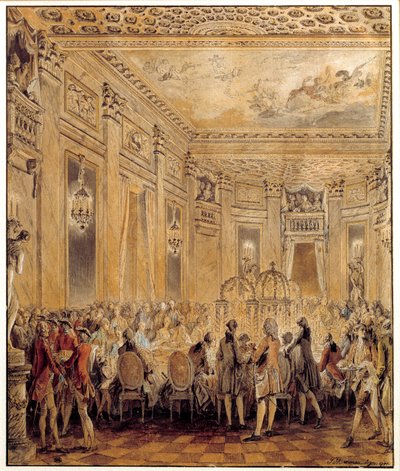 Fest givet af Jeanne Becu, grevinde (eller madame) af Barry (1743-1793), elskerinde til Louis XV, på slottet Louveciennes den 2/09/1771 Akvarel af Jean Michel Moreau le Jeune (1741-1814). Søn 0,31x0,26 m Paris, museum du Louvre af Jean Michel the Younger Moreau