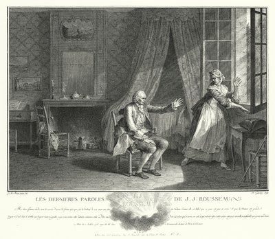 Jean-Jacques Rousseaus sidste ord (gravering) af Jean Michel the Younger Moreau
