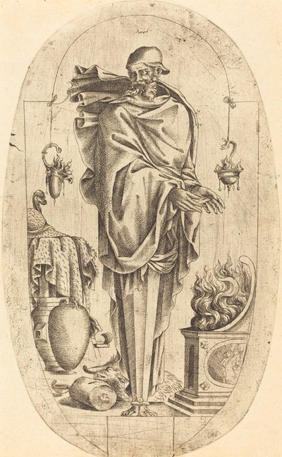 Gammel mand varmer sine hænder af Jean Mignon