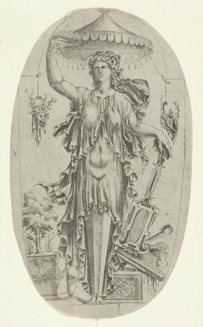 Term i form af en kvinde med musikinstrument, 1535-55. af Jean Mignon
