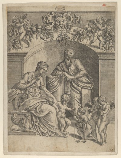 Jomfruen med Jesusbarnet tilbedt af St. John, 1543. af Jean Mignon