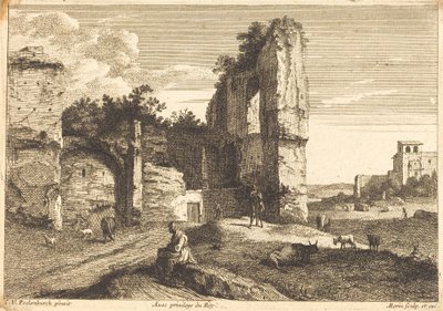Gammel kvinde siddende af Jean Morin after Cornelis van Poelenburch