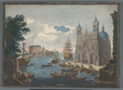 Udsigt over en gotisk katedral på vandet Vue d