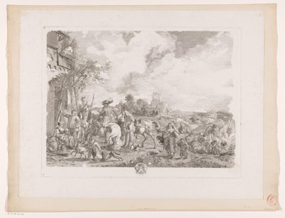 Rejsende til en kro Les Bohemians Tryk efter malerier af Philips Wouwerman (serietitel) Oeuvres de Ph.pe Wouwermans Hollandois (serietitel) af Jean Moyreau