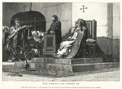Pave Formosus og Stephen VII (gravering) af Jean Paul (after) Laurens