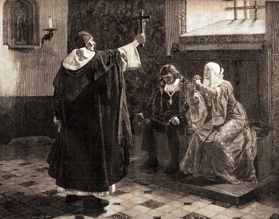 Den store spanske inkvisitor, Fray Tomas de Torquemada (1420-1498), blandt de katolske konger Ferdinand II af Aragon og Isabella af Castilla af Jean Paul (after) Laurens