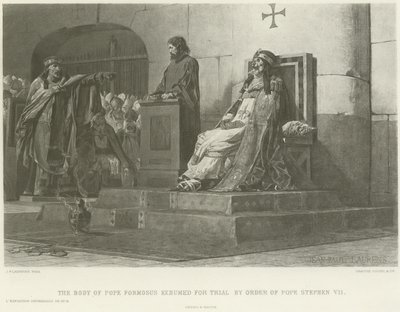 Liget af pave Formosus gravet op til retssag efter ordre fra pave Stephen VII (dybtryk) af Jean Paul Laurens
