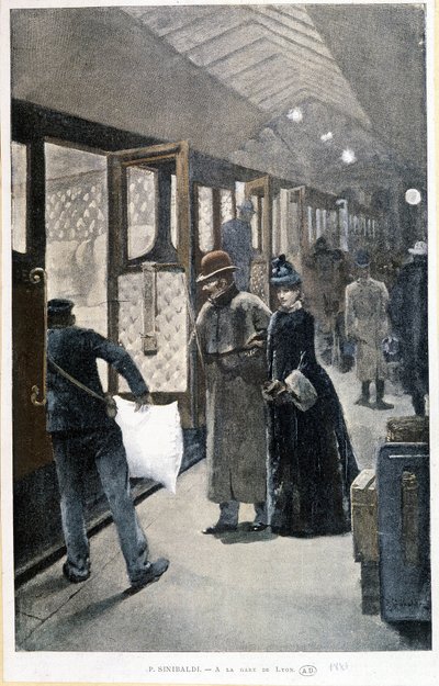 Afgang til nattoget ved Gare de Lyon - tegning af Sinibaldi af Jean Paul Sinibaldi