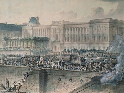 Louis XVIs ankomst (1754-93) foran Louvre, 17. juli 1789 (wc und gouache på papir) af Jean Pierre Houel