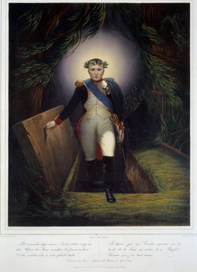 Portræt i foden af Napoleon I (1769 - 1821) fra hans grav. Jean Jacques Werner (1791-1849) og Jean Pierre Marie Jazet (1788-1871) af Jean Pierre Marie Jazet