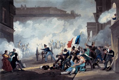 Revolution i 1830: En elev fra Ecole Polytechnique beslaglagde et stykke kanon under erobringen af Palais-Royal den 28. juli af Jean Pierre Marie Jazet