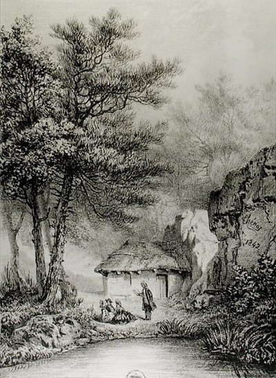 Jean-Jacques Rousseaus (1712-78) Hytte i Ermenonville, 1842 af Jean Pierre after Thenot