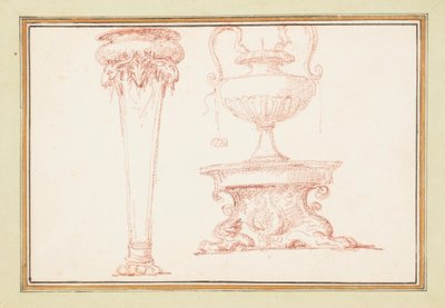 Indbundet tegning, En vase og en lampe på et stativ, i Dessins d