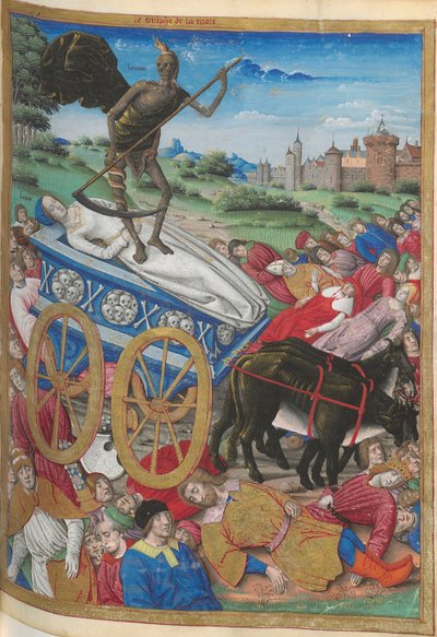 Dødens triumf: Lauras død. Miniature fra Pétrarque, Les Triomphes, 1500-1505. af Jean Serpin