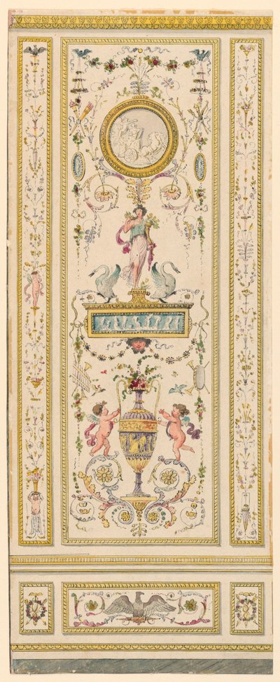Tegning, ornamentalt panel, 1775-1800 af Jean Simeon Rousseau