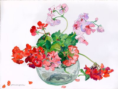 Geraniums at Ease in Glass Bowl (akvarel og blæk på papir) af Jean Swan Gordon