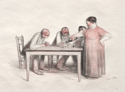 The Glass of Wine (farvelitografi) af Jean Veber