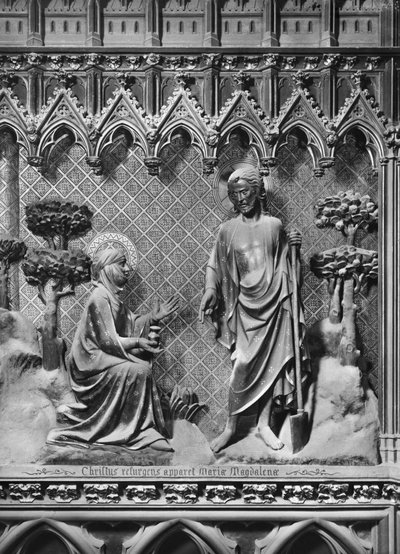 Katedral, interiør, korskærm, Jesus Kristus viser sig for Maria Magdalena, ca. 1340-51 (polykrom sten) af Jean and Jean Le Boutellier Ravy