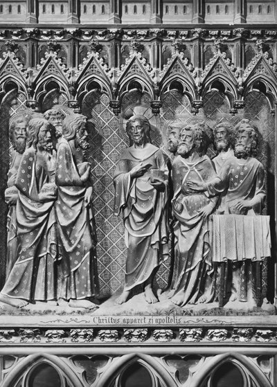 Katedral, interiør, korskærm, Jesus Kristus viser sig for apostlene, ca. 1340-51 (polykrom sten) af Jean and Jean Le Boutellier Ravy