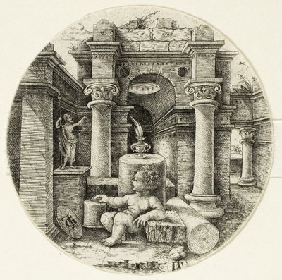 Siddende nøgen barn af Jean de Gourmont