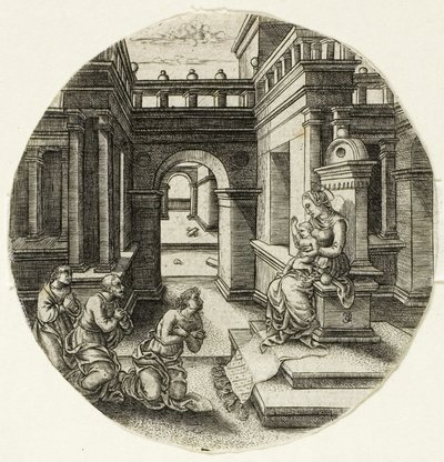 Jomfruen sidder på et alter af Jean de Gourmont