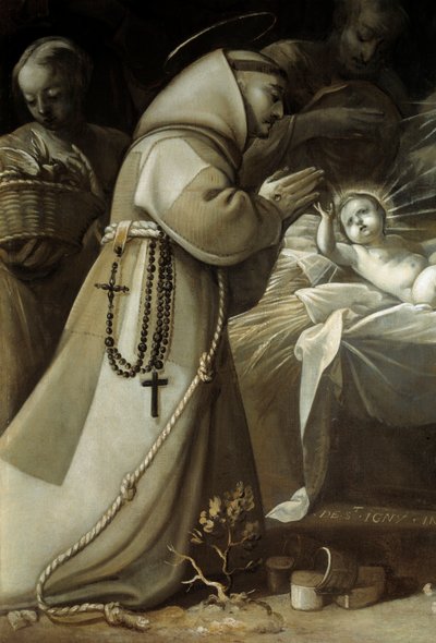 Adoration of the Shepherds A monk praying before the child Jesus. Painting by Jean de Saint Ignydani af Jean de Saint Igny