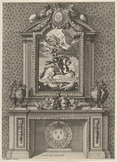 Skorsten med et maleri af Ludvig XIV over kappen, fra 