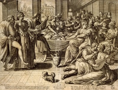 Illallinen Jan Sadeler I (1550-1600), kaiverrus af Jean or Johann Sadeler