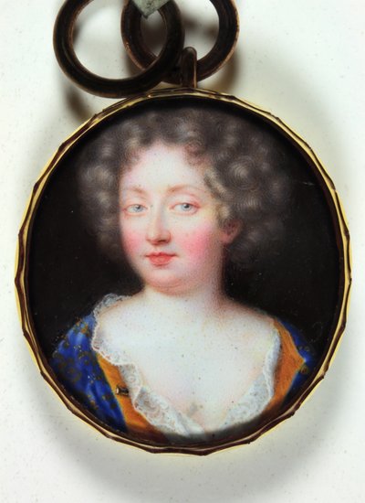 En dame i en orange-foret blå kjole (emalje) af Jean the Elder Petitot