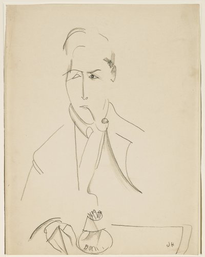 Portræt af Modigliani med pibe af Jeanne Hébuterne