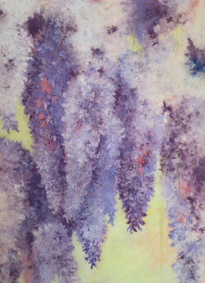 Blåregnblomster, 2023 (pastel på papir) af Jeanne Maze