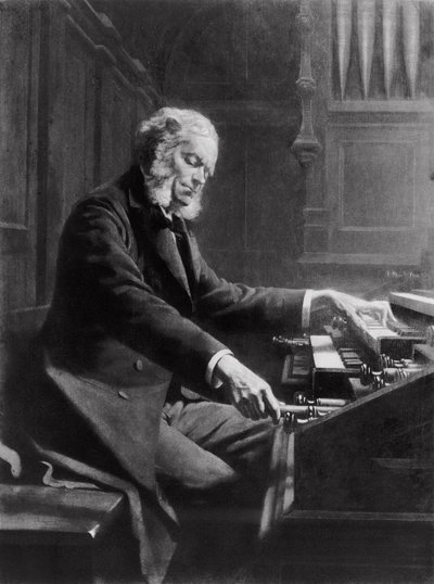 Cesar Franck ved orglets konsol i St. Clotilde Basilica, Paris, 1885 af Jeanne Rongier
