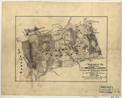 Et topografisk kort over den del af "The Manor of Leeds", der tilhører oberst M.G. Harman fra Staunton, Va. LOC 2005625200 af Jedediah Hotchkiss