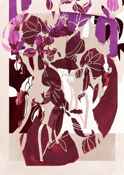 Abstrakte blomster i magenta af Jenja Braun